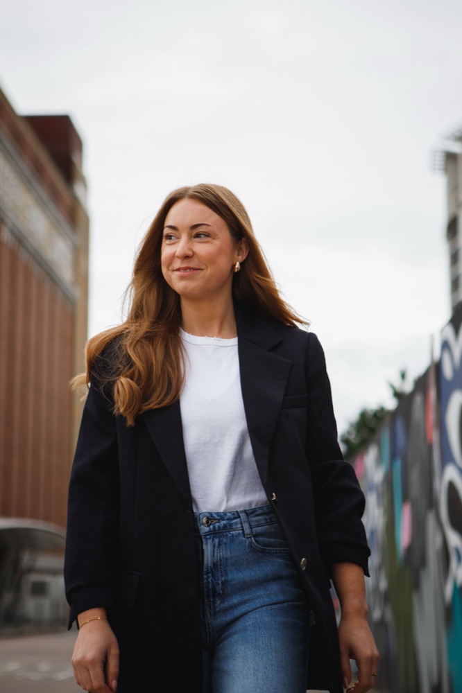 Melissa Jones walking through Newcastle